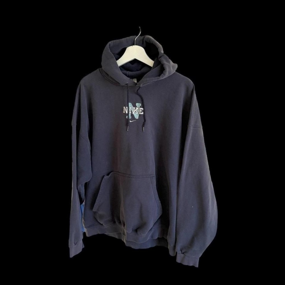 Vintage 90's Nike Center Swoosh Hoodie Mens XXL Blue Rare Distressed
